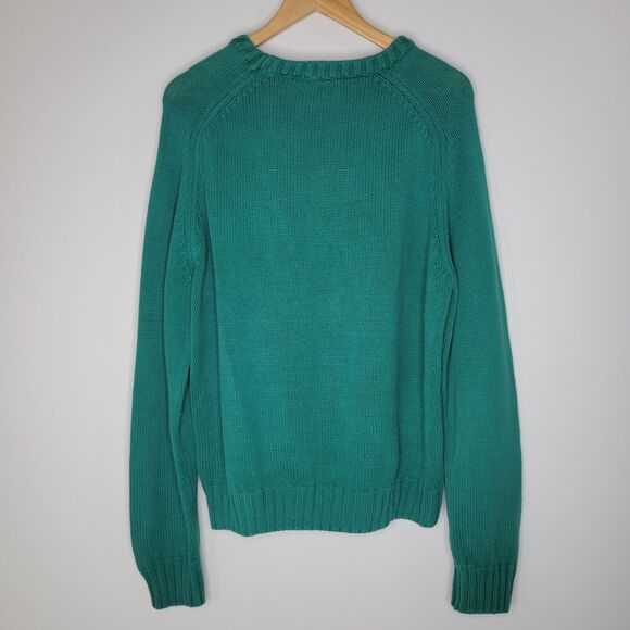 Vintage HUNTINGTON Green Fine Cotton Sweater Size L Crewneck Preppy Raglan USA - Picture 4 of 8